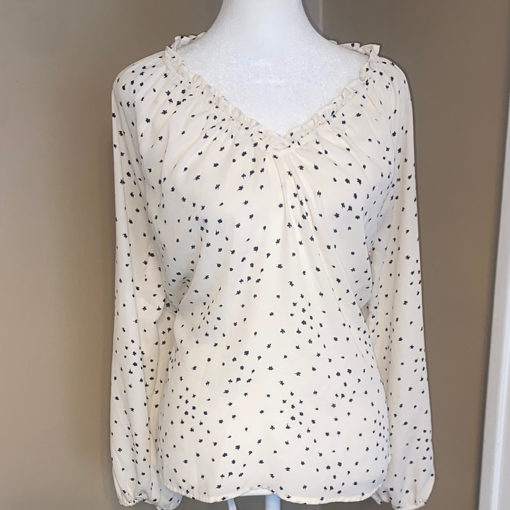 NWOT ANN TAYLOR Black White Print Blouse S
